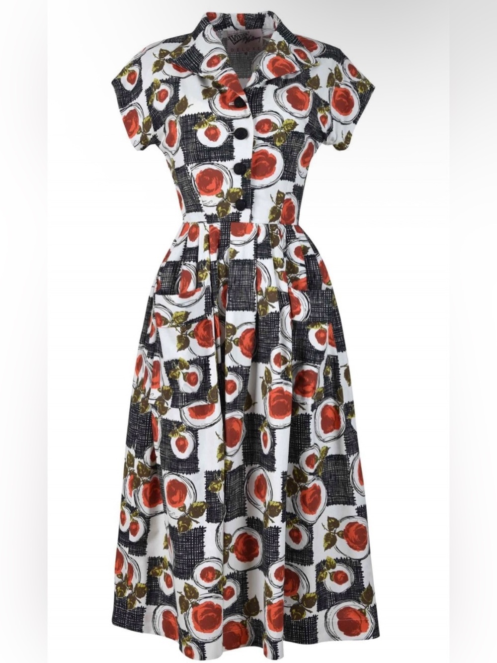 Vivien of Holloway Kitty Rose Scribble UK 24
Red Dress 2XL XXL Vintage 1950s
